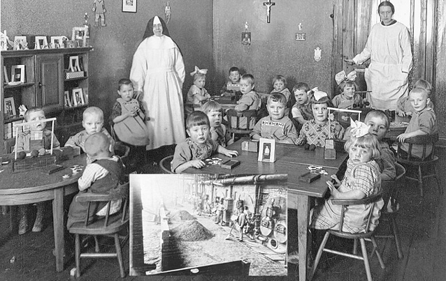 In den Zeiten der Hochindustrialisierung (kleines Foto) war ein Kinderhort wie der im alten Generalat in Simpelveld ein Segen. Fotos: AZ-Archiv/PIJ-Archiv