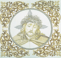 Palla des gepeinigten Heilands, Stickerei der Schwestern vom armen Kinde Jesus.